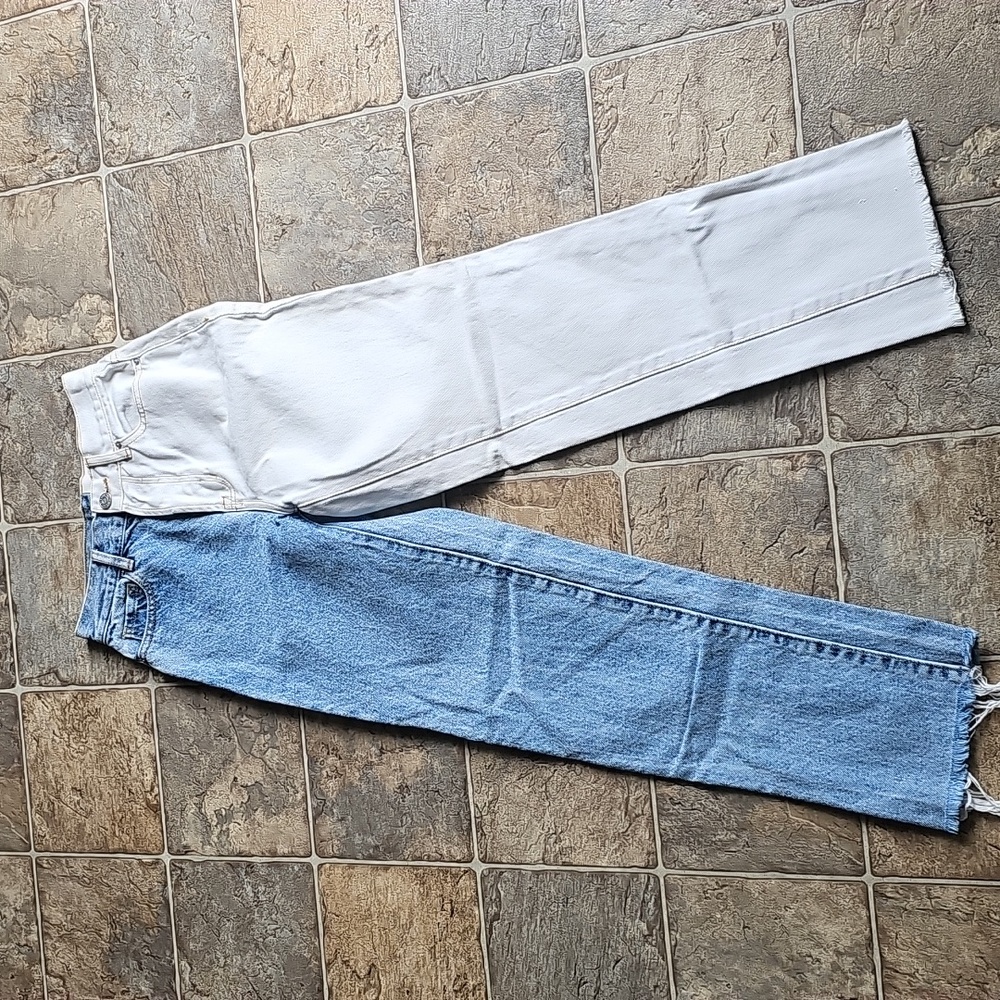 PacSun Eco White Two-Tone High Waisted Button Straight Leg Ankle Jeans Sz 22 - Picture 3 of 11